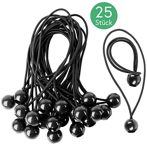 CoverUp! 25 Elastici per telone Gomma di tensionamento sicura per Un Fissaggio ottimale - Pratiche imbracature ad espansione per Ogni utilizzo - Elastici con Sfera - Bungee Ball