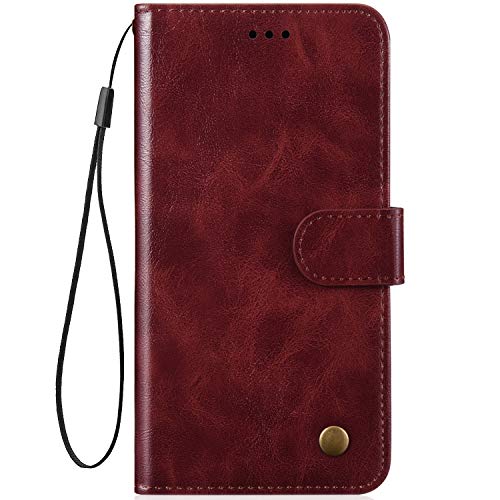 JCKHM Compatibile con Huawei Nova 3i/P Smart plus Custodia Pelle Cover a libro Portafoglio Flip Case [Custodia in pelle tinta unita retrò con cordino] 360 gradi PU Cover Morbido,vino rosso