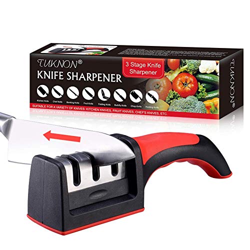 TUKNON Affilacoltelli Professionale,Affilacoltelli Manuale,Affila Coltelli da Cucina,3-in-1 Affila Coltelli da Cucina Affilatura Coltello,Ripristinare EI Coltelli da Cucina e Le Forbici