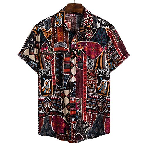 Camicia hawaiana da uomo, vintage, stampa floreale a maniche corte, con bottoni, vestibilità larga, estiva, spiaggia, casual Multicolore M