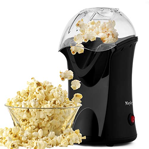 Hopekings Macchina per Pop Corn Macchina Popcorn Compatta ad aria calda senza grassi,Design a Bocca Larga, 1200 W, include Misurino e Coperchio Rimovibile,Nero