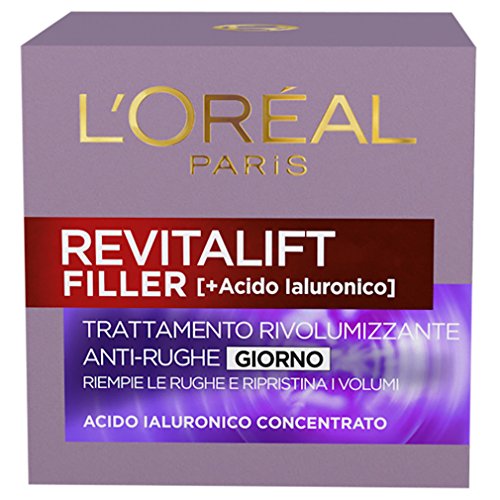 L'Oréal Paris Crema Viso Giorno Revitalift Filler, Azione AntiRughe Rivolumizzante con Acido Ialuronico Concentrato, 50 ml, Confezione da 1