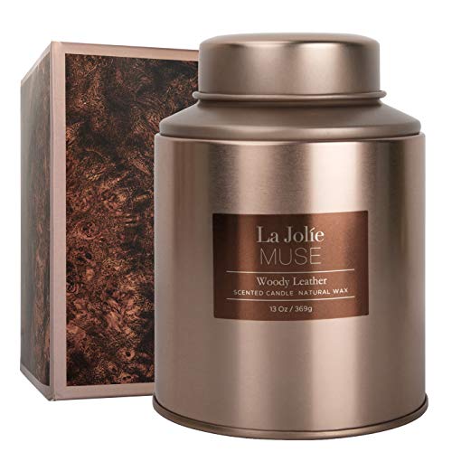 La Jolíe Muse Candele profumate，Pelle Legnosa，Cera di Soia Naturale，Oggettistica per Casa，Durata: Fino a 100 Ore, Giara Grande, 13Oz/369g