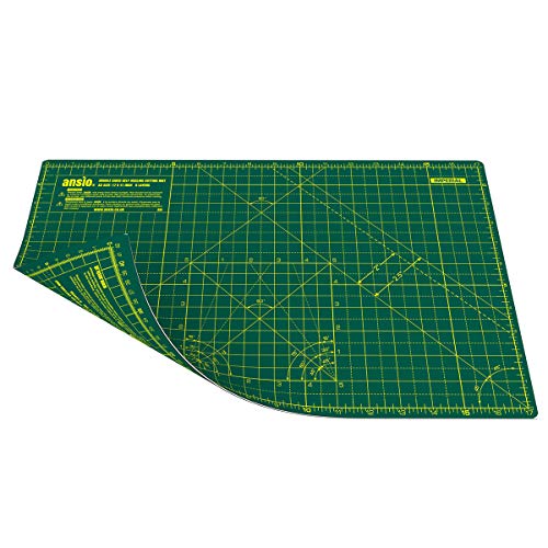 ANSIO 93995 - Stuoia di taglio autorigenerante con il doppio-lato, 5 strati, misure metriche ed imperiali, formato di A3,  45 x 30 cm , Verde