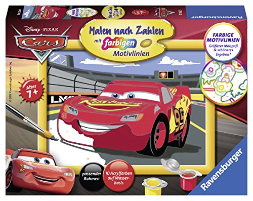 Ravensburger Malen nach Zahlen- Disney Cars Lightning McQueen, Colore Bianco, 27843