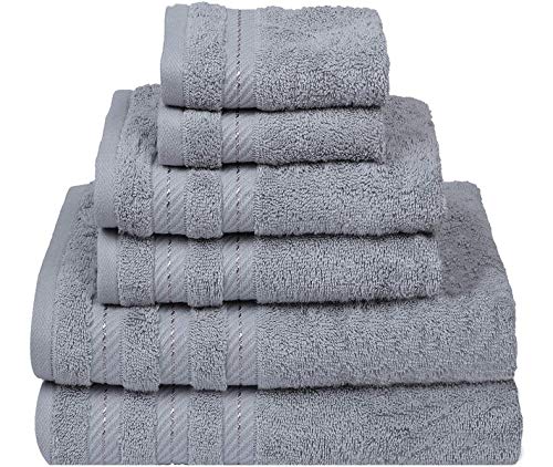 CASA COPENHAGEN Bella Luxury Hotel & Spa, set di 6 asciugamani turchi in cotone 600 g/mq, include 2 asciugamani da bagno, 2 asciugamani per le mani, 2 salviette, colore: Grigio