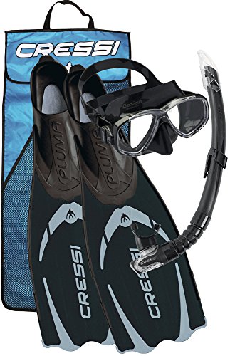 Cressi Pluma Bag, Set per Immersioni, Apnea e Snorkeling Unisex Adulto, Nero/Argento, 41/42 EU