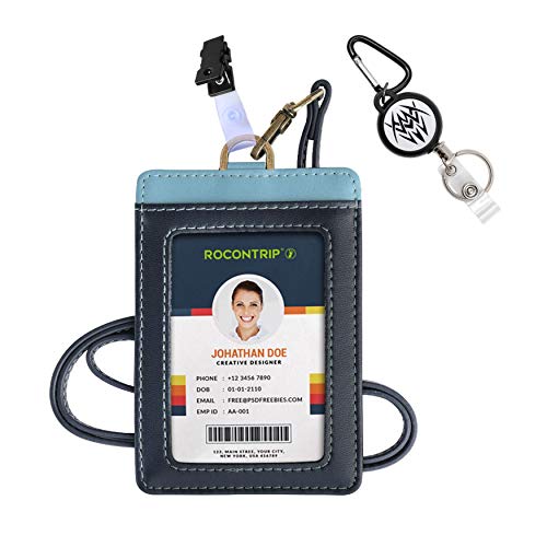Porta badge per cordino in pelle per carta d'identità tipo IC orizzontale per infermiera Donna con cordino Badge (Nero verticale)