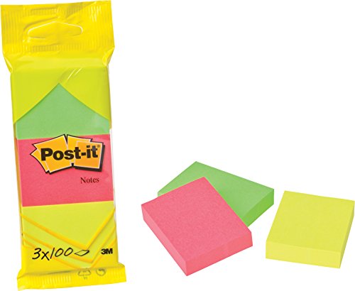 3M Post-it Notes Appendibile Flow Pack, 1 Confezione da 3 Pads, 100 Fogli per Blocco, 38 mm x 51 mm, Giallo/Rosa/Verde/Neon