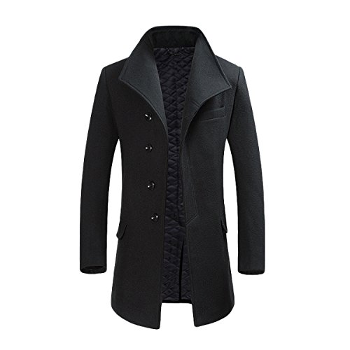 Allthemen Trench da Uomo Colletto alla Coreana Cappotto di Lana Casual Cappotto Lungo Invernale Cappotto Monopetto