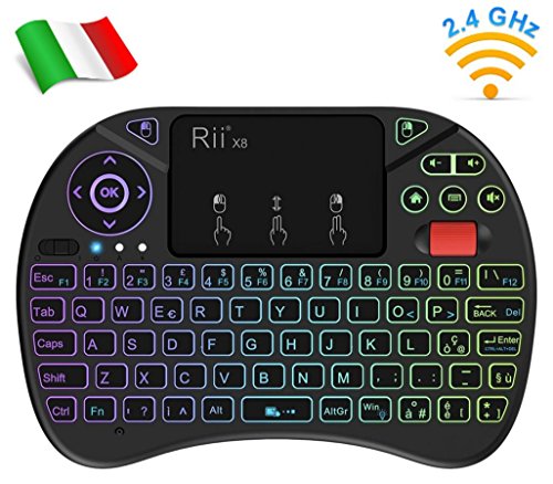 Rii Mini X8 Wireless (Layout Italiano) - Mini Tastiera retroilluminata con Mouse touchpad e rotellina di Scorrimento per Smart TV, TV Box, Mini PC, Computer, Console