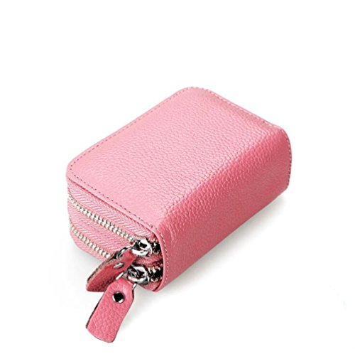AprinCtempsD Porta Carte di Credito in Vera Pelle Portafoglio Piccolo Protezione RFID Portamonete Cerniera per Donna Uomo(Pink)