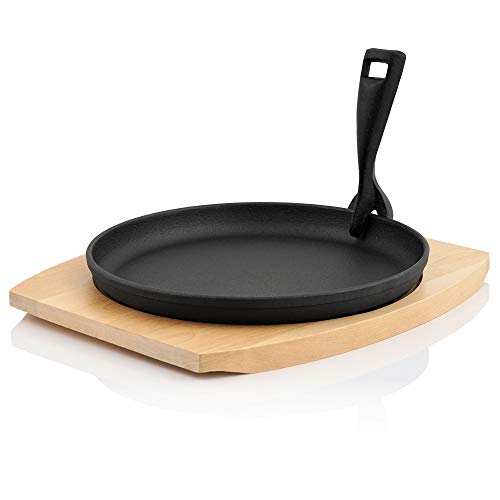 BBQ-Toro - Padella, con base in legno | Ø 22 cm - rotonda | padellina in ghisa