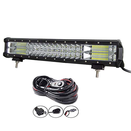 AUXTINGS 46 cm 252W Barra luminosa a LED da tripla fila di faretti luce da lavoro impermeabile con cablaggio per camion SUV ATV UTV barca