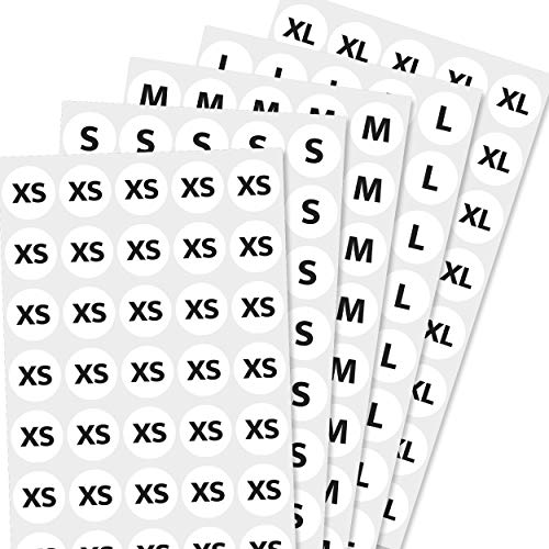 2cm Vestiti Taglie Cerchio Etichette Adesive, 5 Taglie (XS, S, M, L, XL) - Pacchetto di 2000 adesivi