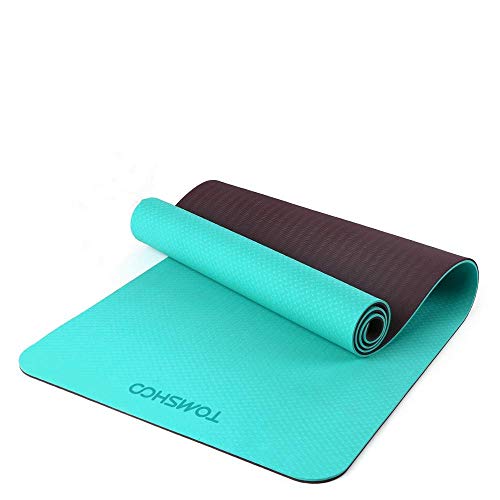 TOMSHOO Tappetino da Yoga TPE Antiscivolo Tappetino da Allenamento Portatile Pieghevole Fitness Pilates Tappeto da Ginnastica con Tracolla e Custodia 183 * 61 * 0.8cm