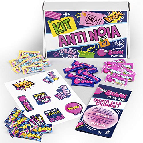 Big Babol Kit Anti-Noia, Confezione Speciale Variety Pack Chewing Gum, 130 Pezzi Assortiti, Gusto Frutta, Panna Fragola, Coloralingua, Marshmallow, Stickers e Guida al Divertimento, Idea Regalo