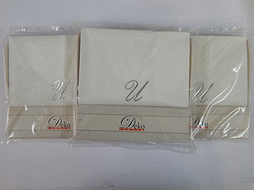 Set di 3 pacchi da 20 tovaglioli di carta bianchi 33x33 cm con iniziale argento U