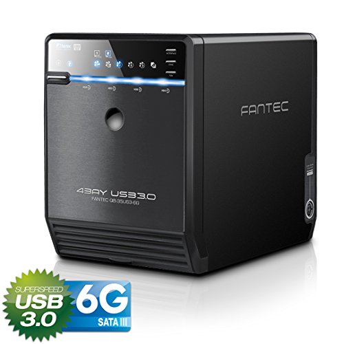 FANTEC QB-35US3-6G Box Case Esterno per 4x Hard Disk SATA I/II/III da 8,89 cm (3,5 pollici), Porte USB 3.0 e eSATA, 6G, Ventola con Sensore Termico, XP/Vista/7/8/8.1/10, Mac OS, Linux, Nero