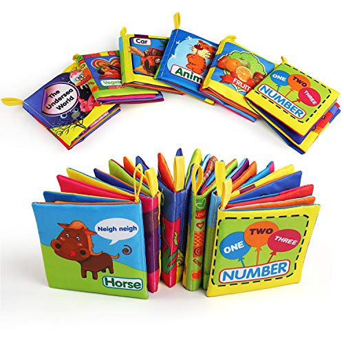 BelleStyle Libro Stoffa, Set Neonato, Quiet Book, Libro Tattile per Bambini, Gioco Libro Non Tossico Stoffa Morbida di Giocattoli Educativi Precoce per lo Sviluppo Intellettuale del Bambino - 6 Pezzi