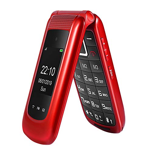 GSM Telefono Cellulare per Anziani,Tasti Grandi,Volume alto,Funzione SOS, Dual SIM,Pantalla 2.4(Rosso)