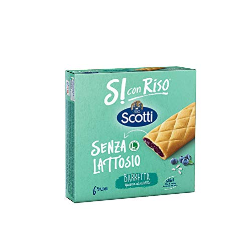 Si con Riso - Barrette Ripiene al Mirtillo Senza Lattosio - Snack Senza Olio di Palma - 6 Barrette