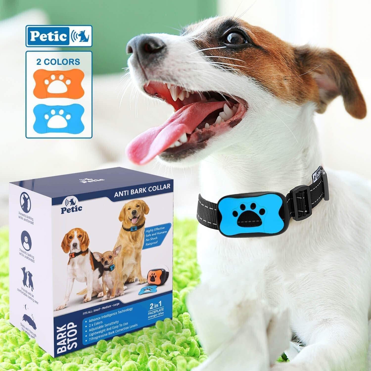 Petic - Collare Anti Abbaio Cani Addestramento Animali Suono E Vibrazione - per Cani Piccola Media Grande Taglia - Sicuro Ed Efficace Contro Abbaio No Shock Resistente Acqua Fango 2 Colori 7 Livelli