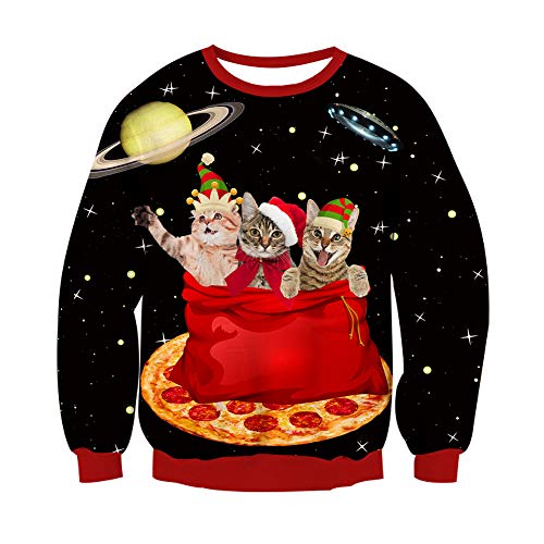 TUONROAD Pullover di Natale Funny 3D Stampato Christmas Sweatshirt Uomo Donna Crewneck Ugly Xmas Sweater Maglione XL