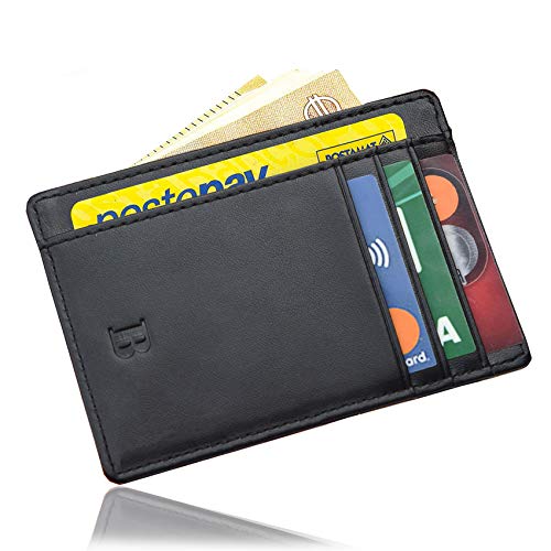 Portafoglio BRONZI® Portafoglio Uomo Piccolo Sottile Slim Elegante - Blocco RFID - Nero Pelle Alta Qualità - Mini Porta Tessere Porta Documenti Porta Carte Di Credito - Design 2020 Italiano - I Regalo