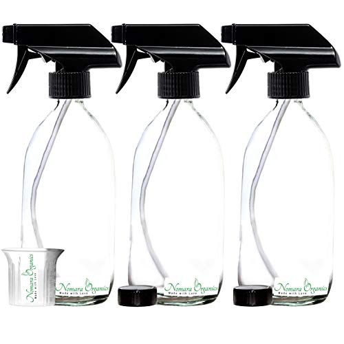 Nomara Organics® Spray Bottiglie di Vetro Trasparente 3 x 500ml. Nero/Ricaricabile/Irrigazione/Pulizia