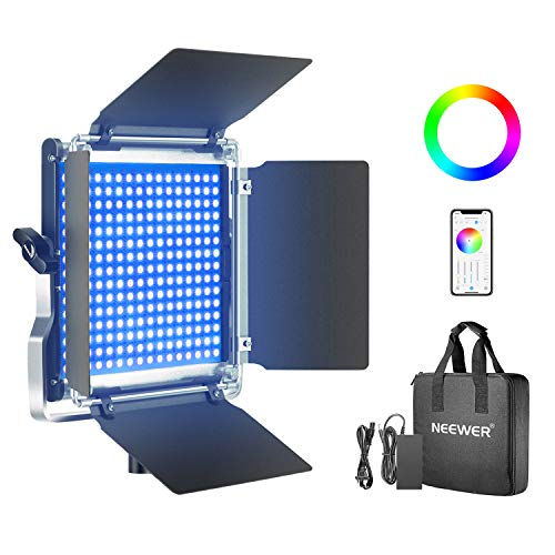 Neewer RGB Luce 530 LED SMD Controllo via APP, CRI 95, 3200-5600K, Luminosità 0% - 100%, 0-360 Colori Regolabili, 9 Condizioni Applicabili, con LCD Display, Staffa-U, Barndoor, Guscio in Metallo