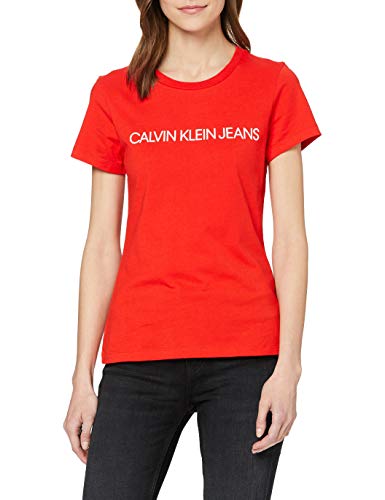 Calvin Klein Institutional Logo Slim Fit Tee T-Shirt, Rosso (Fiery Red Xa7), 40 (Taglia Produttore: Small) Donna