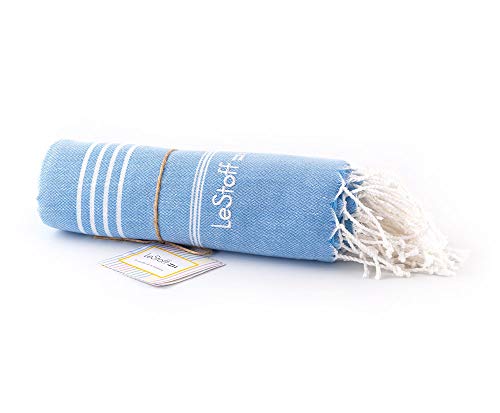 LeStoff Telo Mare Fouta Telo da Bagno XXL 100% Cotone di Alta qualità Asciugamano Turco Hammam Super Assorbenza Asciugatura Rapida Ecologico 100 x 180 cm Light Blue