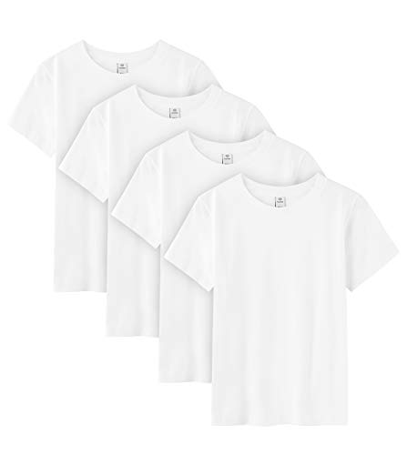 LAPASA Bambino 4 Pack T-Shirt in 100% Puro Cotone Unisex Girl & Boy da 4 a 12 Anni Girocollo Maniche Corte K01 (6 Anni(Torace 36 cm), Bianco)