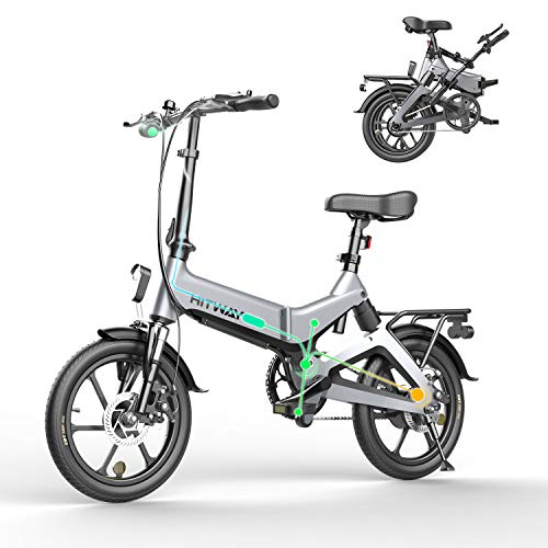 HITWAY Bici elettrica Leggera da 250 W Pieghevole elettrica con pedalata assistita con Batteria da 7,5 Ah, 16 Pollici, per Adolescenti e Adulti (Grigio)