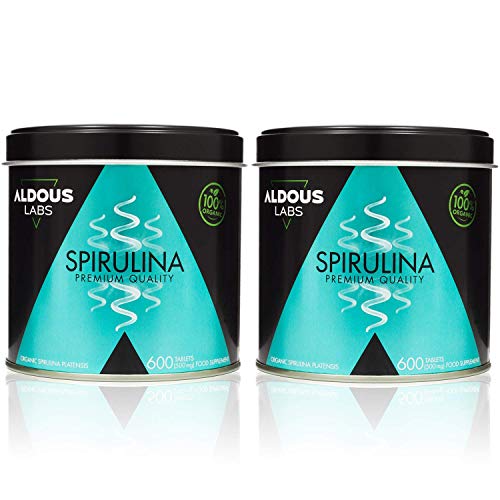 Spirulina Biologica Premium per 18 mesi | Compresse da 500 mg con Spirulina BIO al 99% | Vegan - Saziante - DETOX - Proteine ​​Vegetali | Senza plastica | Certificazione Ecologica (2 x 600 compresse)