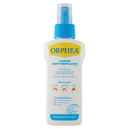 Orphea, Lozione Insettorepellente Contro Zanzara Tigre, Zanzara Tropicale e Zecche. Formula Inodore, Protegge la Pelle, non Unge, 100 ml