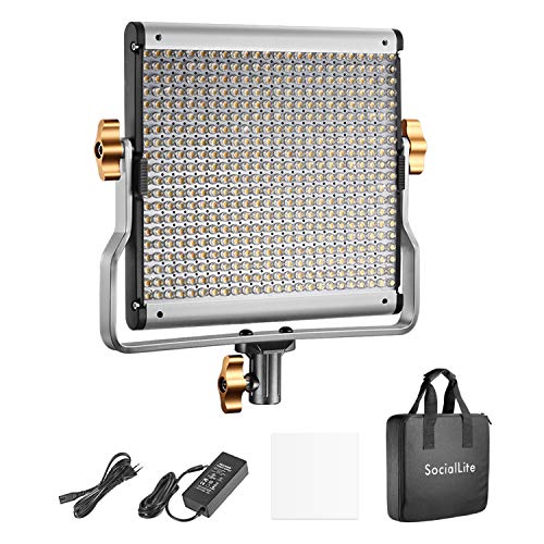 SocialLite Pannello Luce 480 LED Bicolore Dimmerabile 3200-5600K CRI96+ con Filtro Sottile Staffa-U & Borsa di Trasporto, Guscio in Metallo, per Illuminazione Fotografia Registrazioni Video