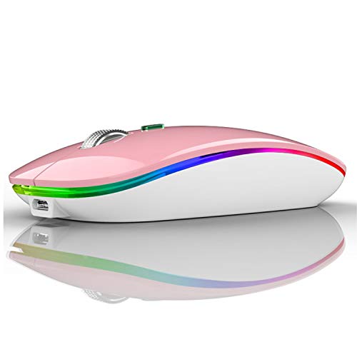 Mouse Wireless Ricaricabile, Coener 2,4G Ultra Sottile Mouse Silenzioso Portatile Ottico Senza Fili con Nano Ricevitore e Tipo-c 3 Livelli DPI Regolabile per Notebook, PC, Laptop, MacBook (Rosa)