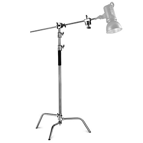 Neewer Pro 100% Acciaio Inox Stand C Resistente con Braccio Altezza Massima 331cm Supporto di Luce con 120cm Braccio di Tenuta, 2 Testa d’Impugnatura per Monoluce da Studio, Softbox, Riflettore