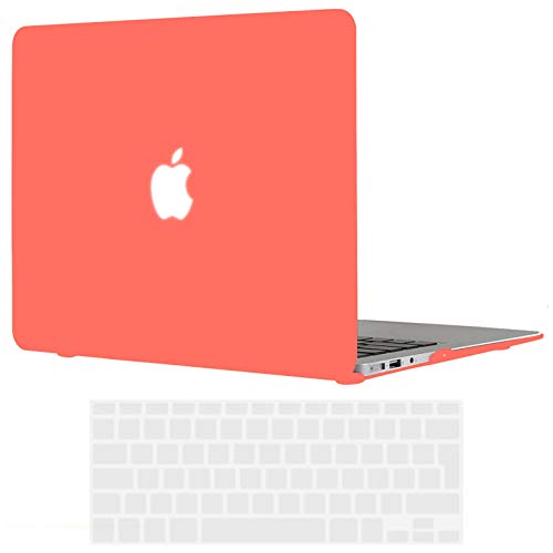 TECOOL Custodia MacBook Air 13 Pollici 2010-2017 (Modello: A1466 / A1369), Plastica Case Cover Rigida Copertina con Copertura della Tastiera in Silicone per MacBook Air 13.3 - Arancio Corallo