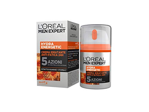 L'Oréal Paris Men Expert Crema Viso Uomo Hydra Energetic, Crema Idratante con Estratto di Guaranà e Vitamina C, 50 ml, Confezione da 1