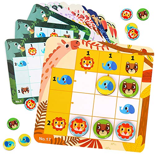 Nene Toys - Sudoku per Bambini a Tema Animali della Foresta – Gioco da Viaggio Magnetico per Bambini +3 Anni con 30 Schemi – Gioco Educativo per Mente, Memoria, Coordinazione