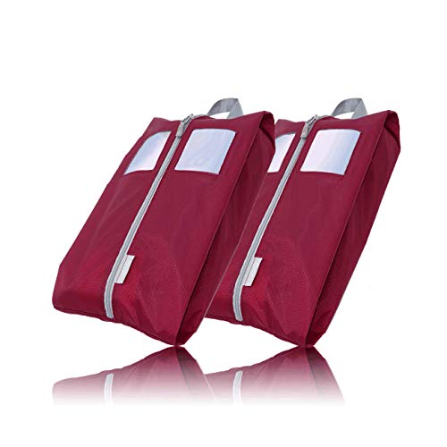 TRAVEL DUDE Set da 2 Porta Scarpe da Viaggio | Borse per Scarpe in Nylon | ideali per Viaggiare | resistente alla luce e all'acqua (rosso vinaccia, Set borse da scarpe)