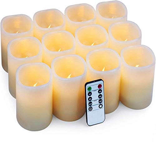 Hausware Candele a LED Candele Senza Fiamma Set di 12 (7,5 cm x 10 cm) Flameless LED Candles con Telecomando e Timer Candele a Batteria Luce Decorativa per Natale Matrimonio Casa Decorazioni