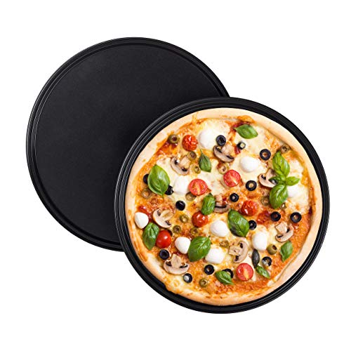 Relaxdays Teglia per Pizza, Set da 2, Rotonda, Forata, Antiaderente, per Crostate, Acciaio al Carbonio, ∅ 32 cm, Grigio