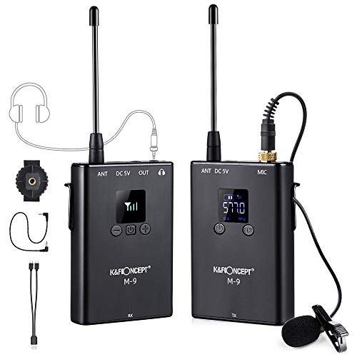 K&F Concept M9 Wireless Microfono,UHF 80m Microfono Reflex-Fotocamera-Lavalier con 20 Canali,Microfono Senza Filo per PC,Intervista,Video,TikTok,Vlog,Compatibile per Canon, Sony, Nikon, Fujifilm