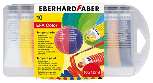 Eberhard Faber 575510 - Colori a Tempera, 10 tubetti da 12 ml, con Custodia