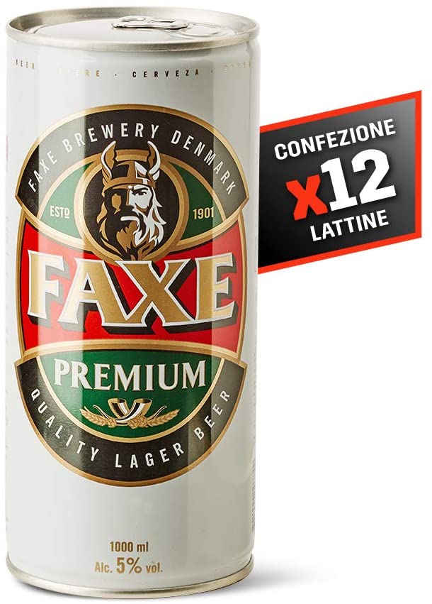 Faxe Lager - Birra Chiara - Lager Super Premium a Bassa Fermentazione - Cartone 12 Lattine da 100 cl