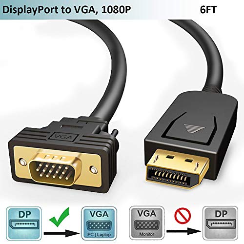 Cavo DisplayPort VGA 1,8m,Adattatore DP 1.2 a VGA Cavetto,Convertitore Maschio Display Port to VGA Adapter Filo,1080P@60Hz Riduttore per Laptop,PC,Desktop a TV,Monitor,Proiettore.